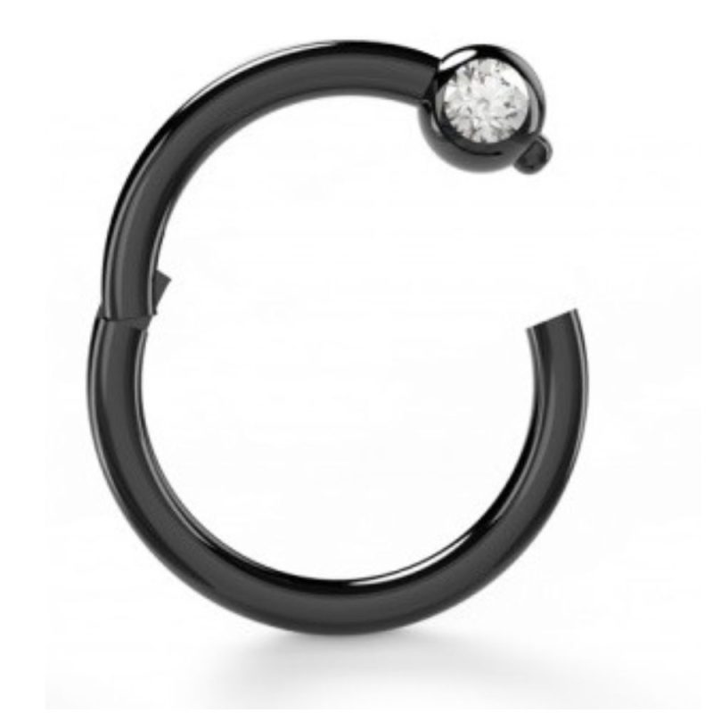 Anella NERA Chiusa a Click con brillantino - Black Click BCR ring