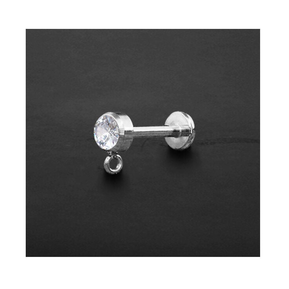 Labret FILETTATURA INTERNA con Brillantino & fissaggio per Catenella - immagine 2