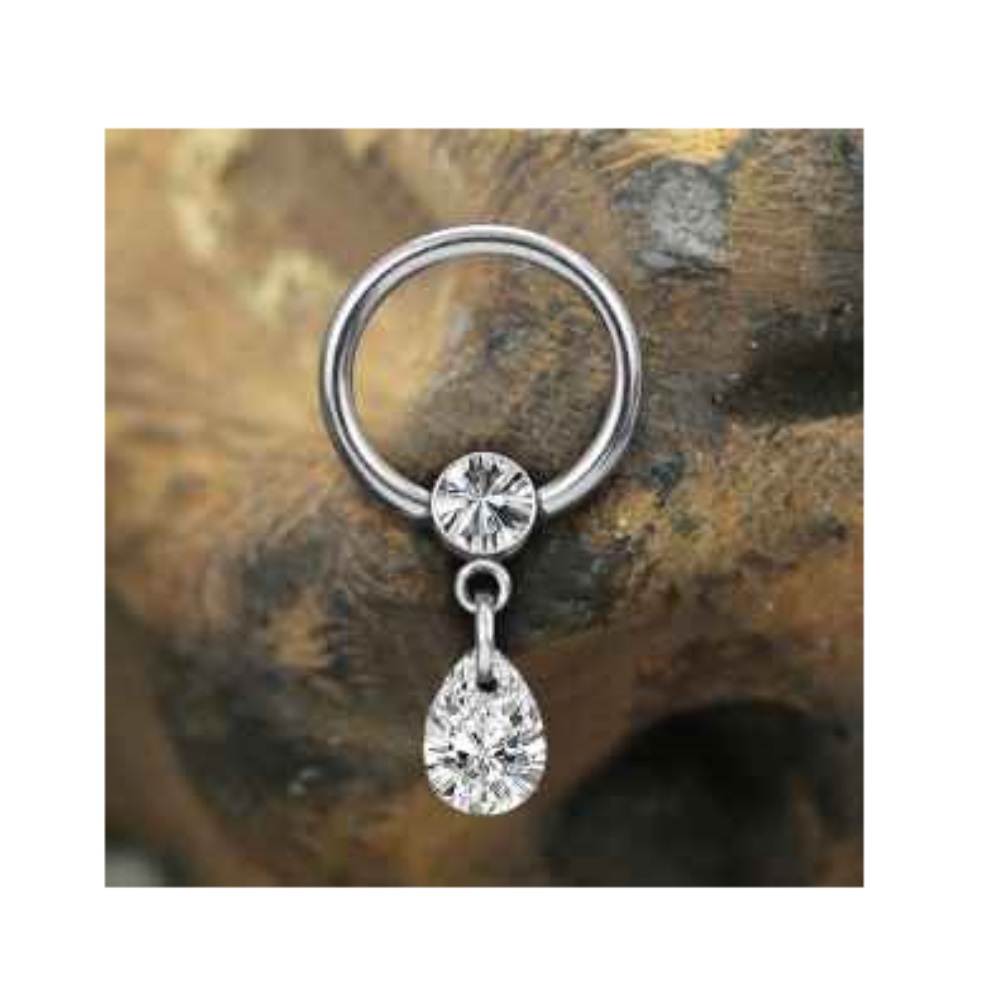 Anella Chiusa con brillantino FLAT e pendente a GOCCIA- BCR ring - immagine 2