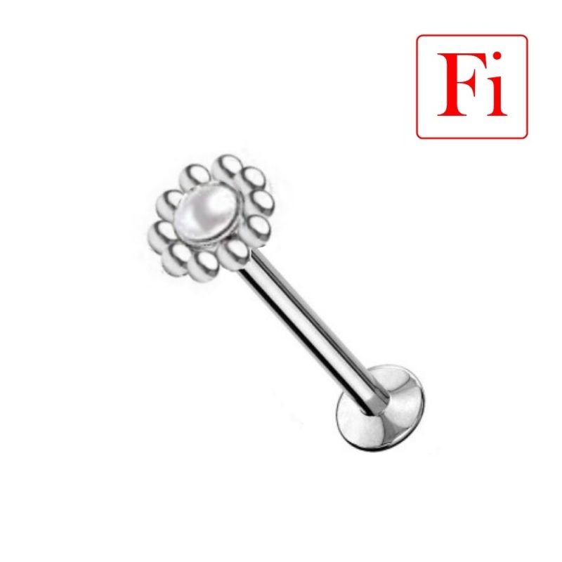 Labret FILETTATURA INTERNA con Corona microsfere e Centrale in Perla