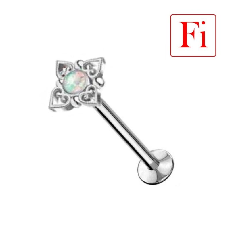 Labret FILETTATURA INTERNA con Quattro cuori e Centrale in Opale