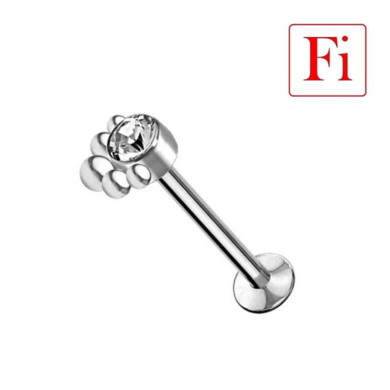 Labret FILETTATURA INTERNA con mezza Corona microsfere e Brillantino Centrale
