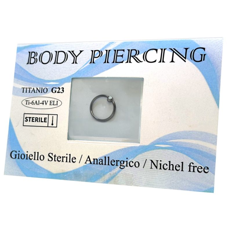 Gioiello STERILE -- anella BCR con cristallo -- TITANIO