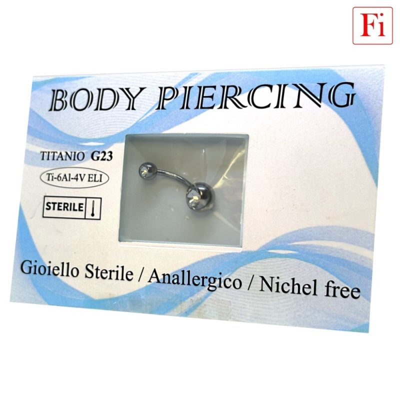 Gioiello STERILE -- BANANABELL 2 cristalli filetto interno -- TITANIO