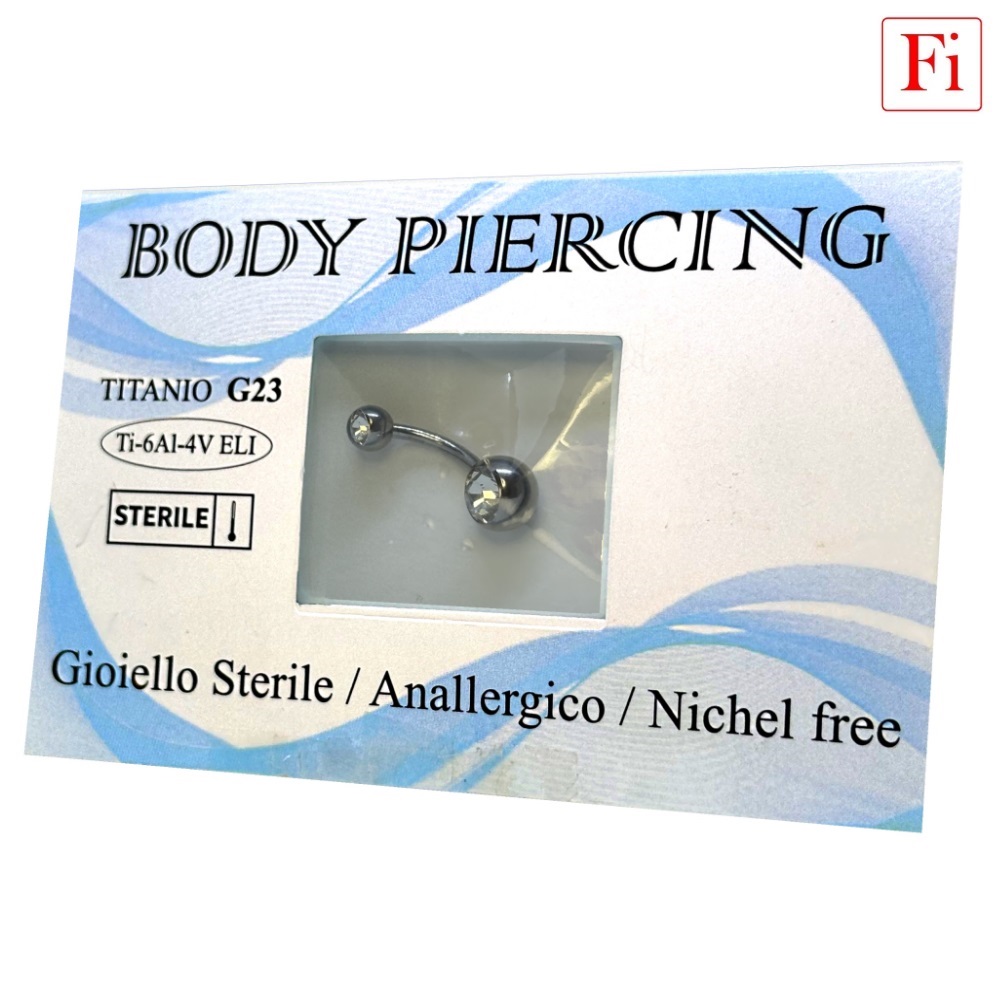 Gioiello STERILE -- BANANABELL 2 cristalli filetto interno -- TITANIO