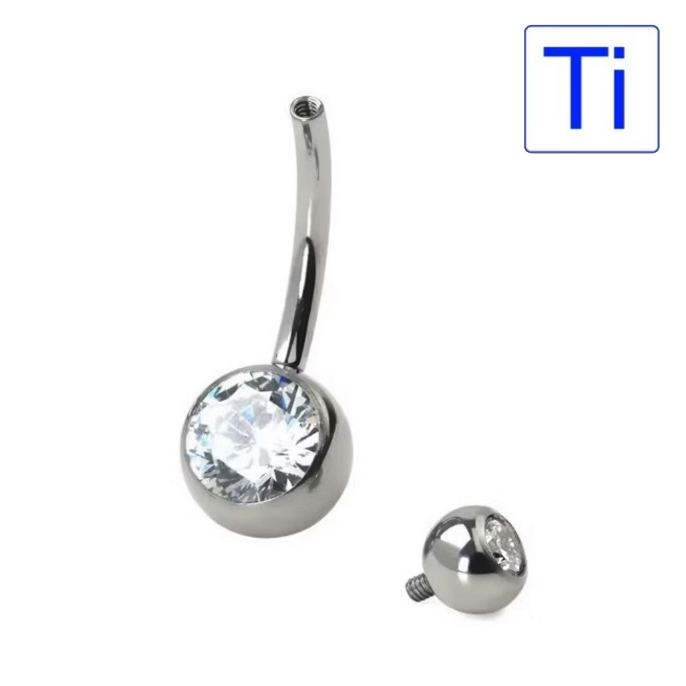 Gioiello STERILE -- BANANABELL 2 cristalli filetto interno -- TITANIO - immagine 3