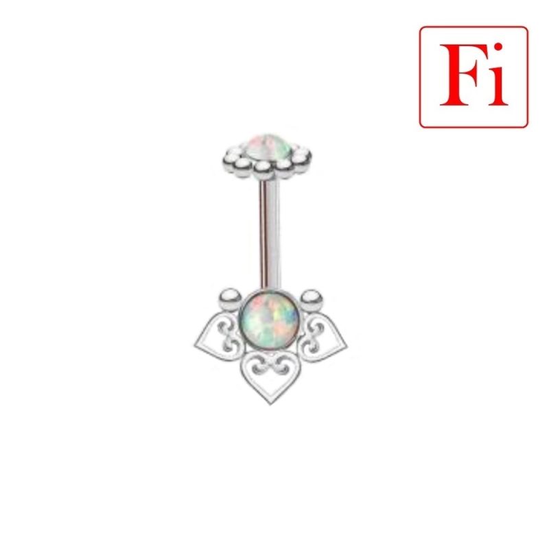 Gioiello Vertical Helix con Opale bianco e Cuoricini