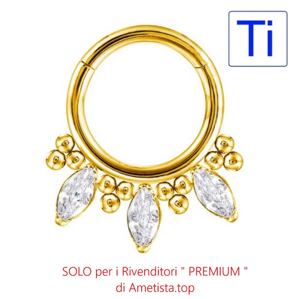 Anella chiusura a Click Dorato con Tre brillantini a rombo e microsferette